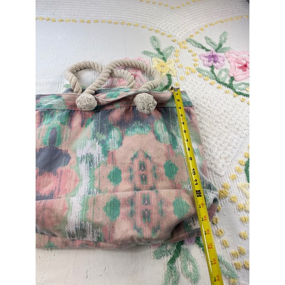 Abstract Beach‎ Tote Bag Rope Handles Turquoise Lining Travel Shopper - Picture 3 of 8